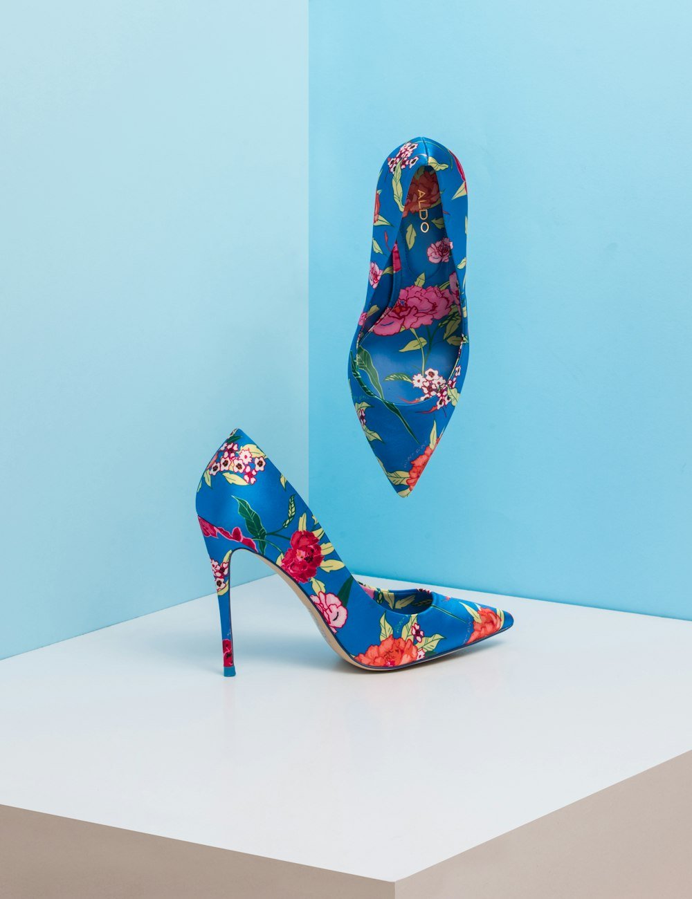 Floral silk heels